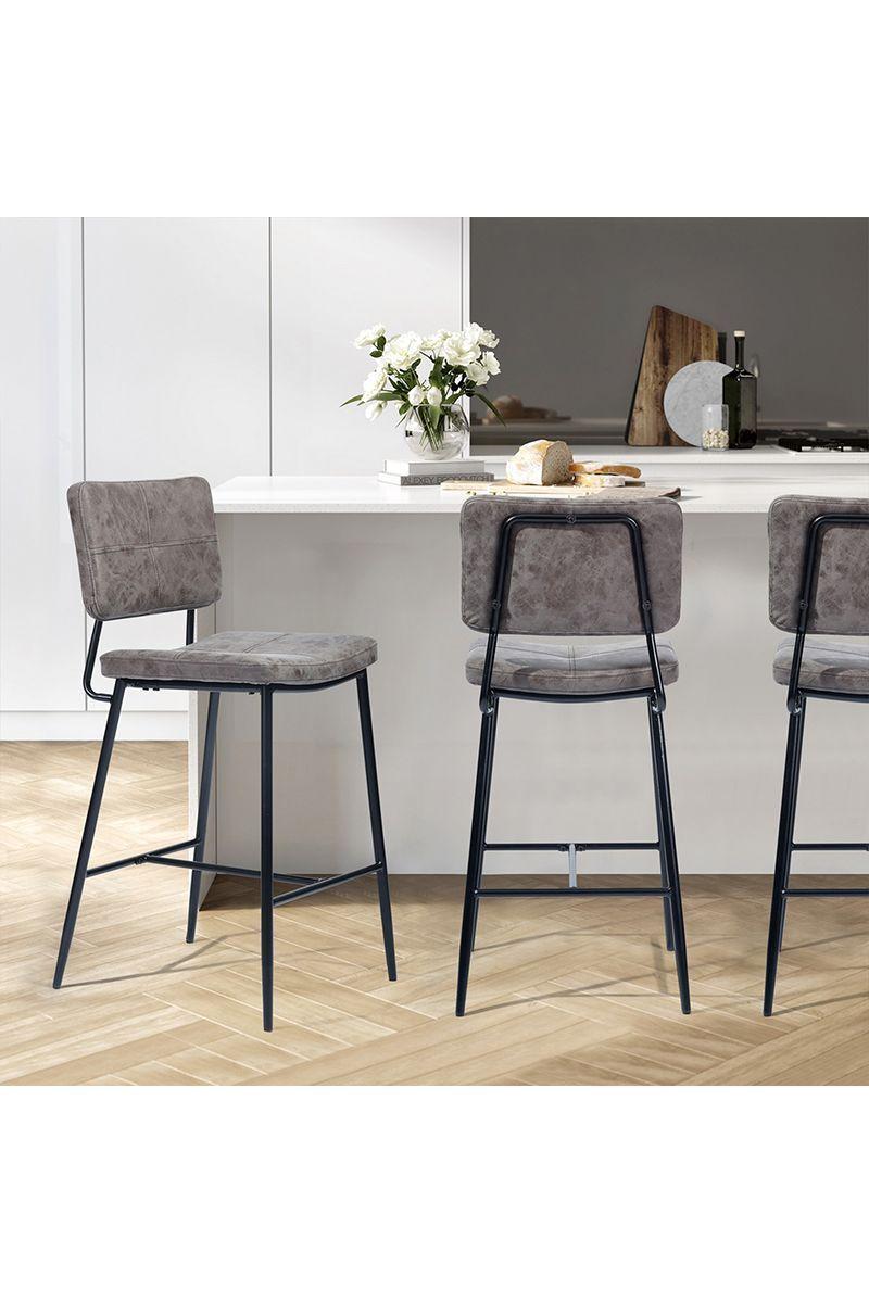 Pack 2 Piso Bar con Espaldar Acolchado Alto Gris-5