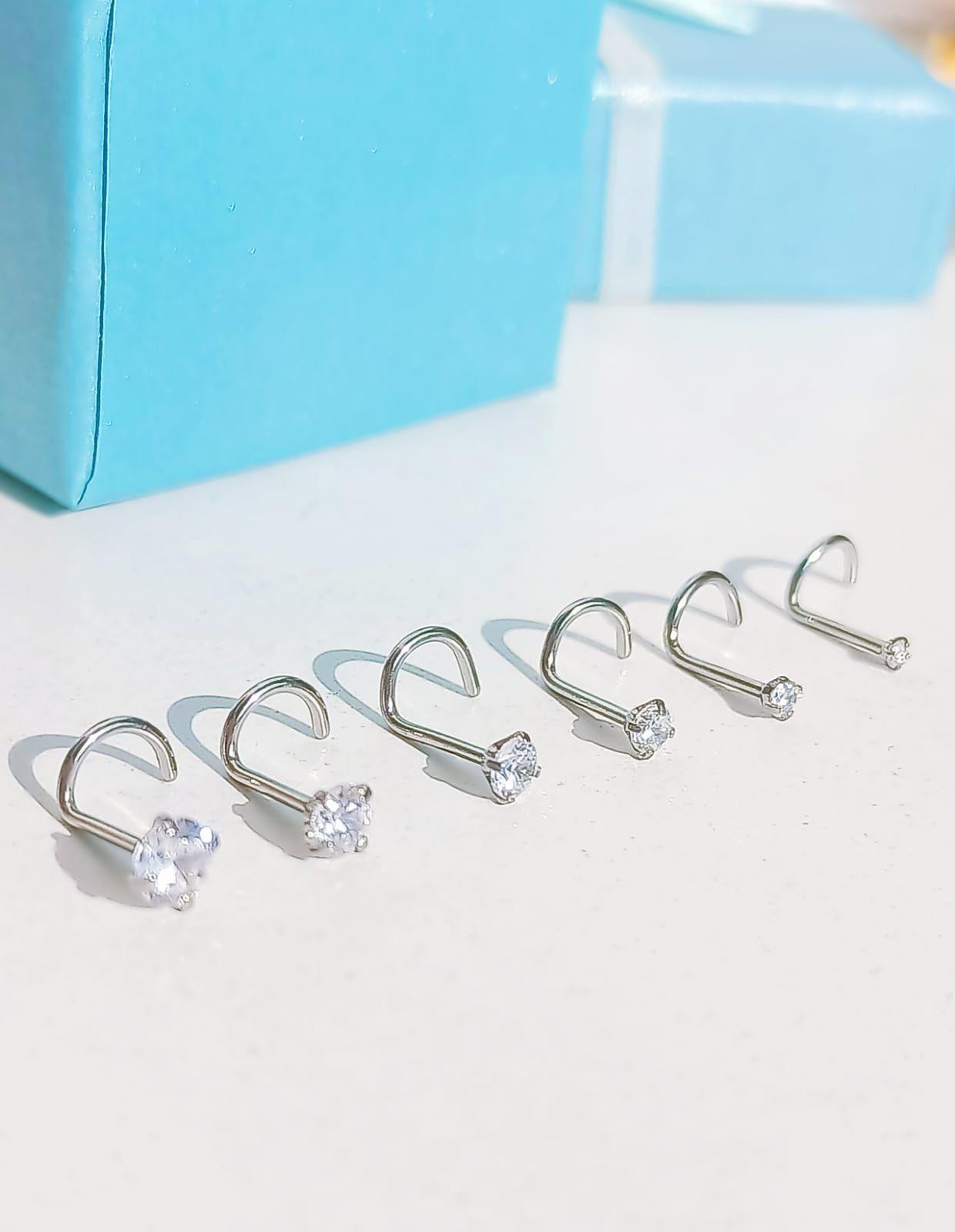 Set De 6 Piercing Pack Nostril Punto De Luz Tipo S Plateado-3