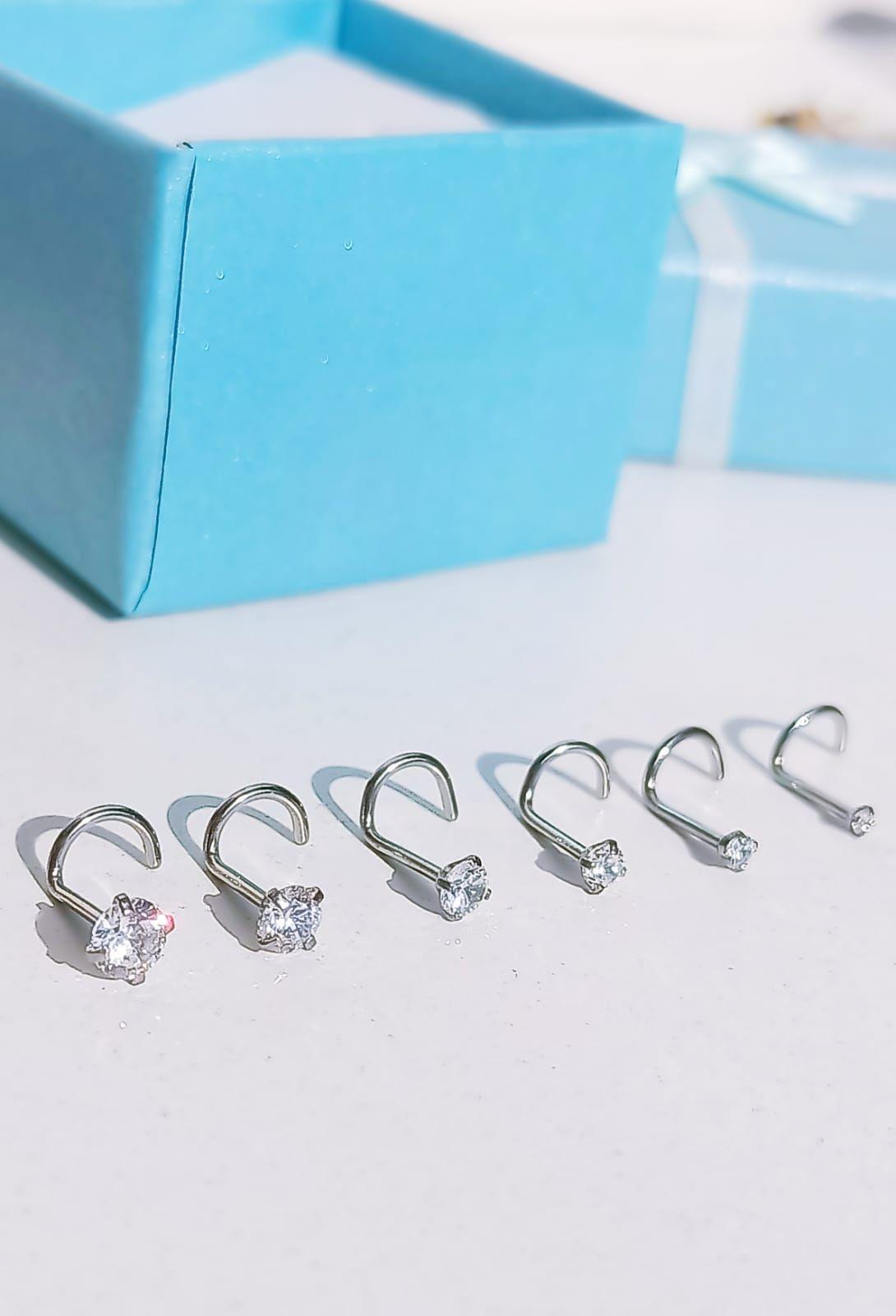 Set De 6 Piercing Pack Nostril Punto De Luz Tipo S Plateado-5