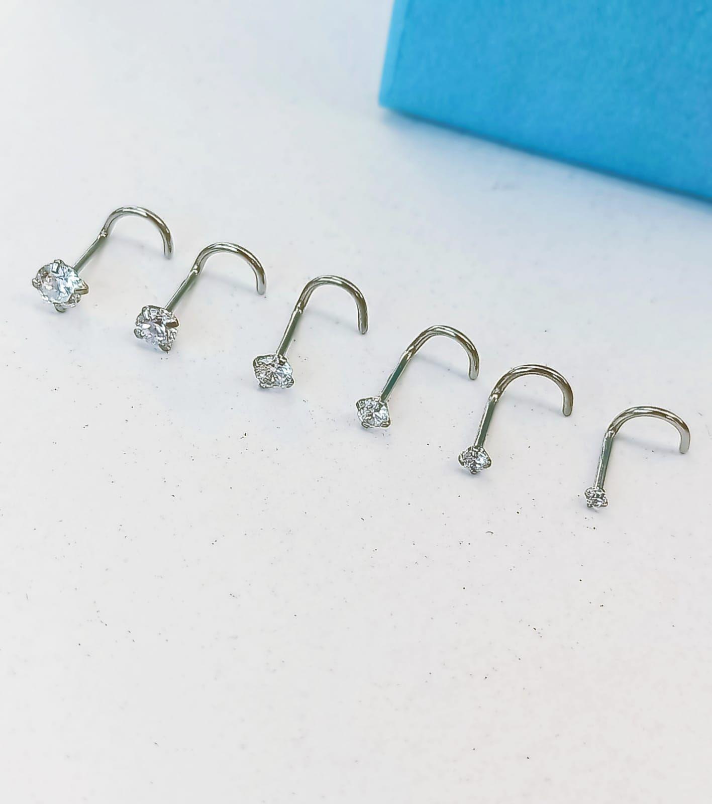 Set De 6 Piercing Pack Nostril Punto De Luz Tipo S Plateado-6