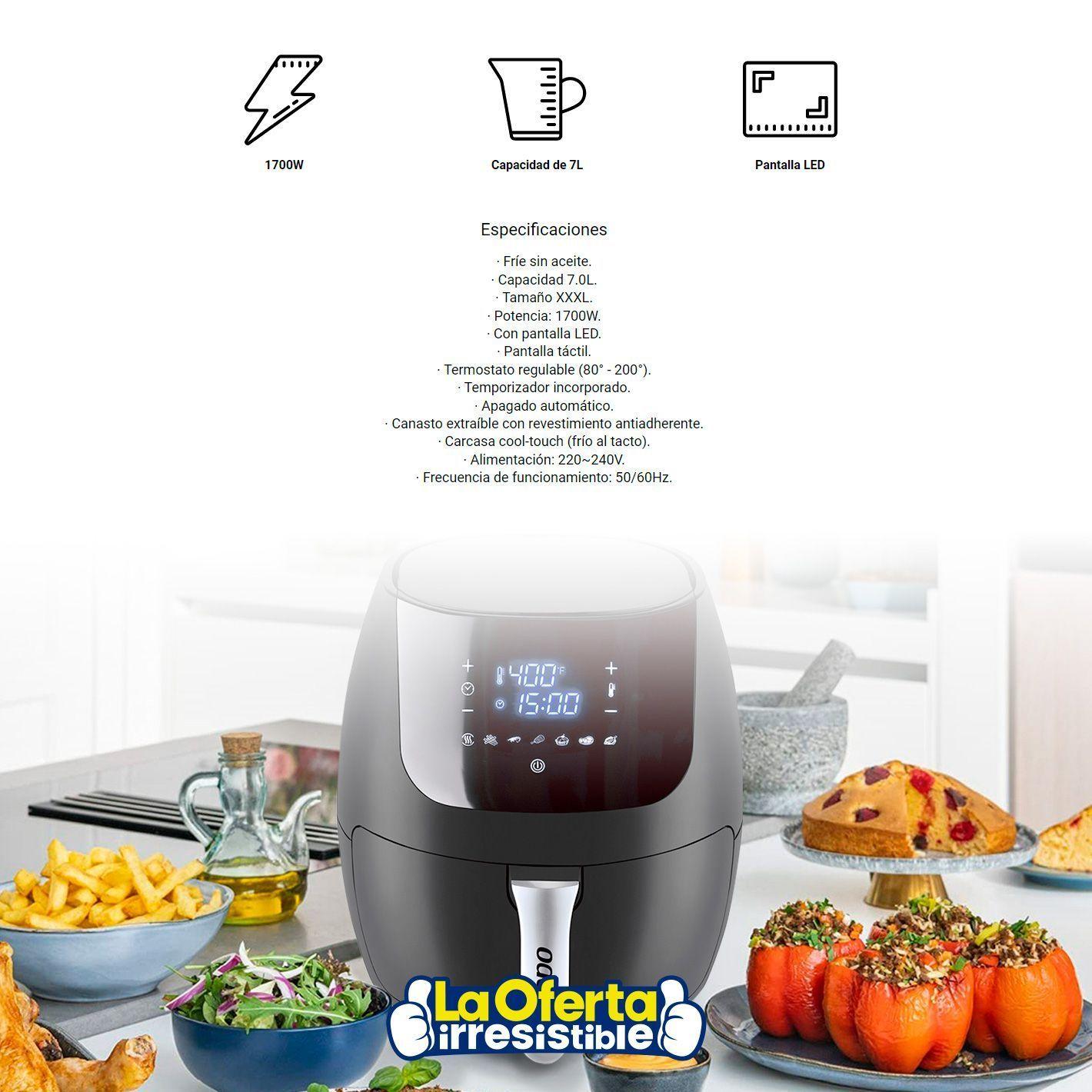 Freidora sin Aceite Potencia 1700w 7 Litros Digital Nappo -2