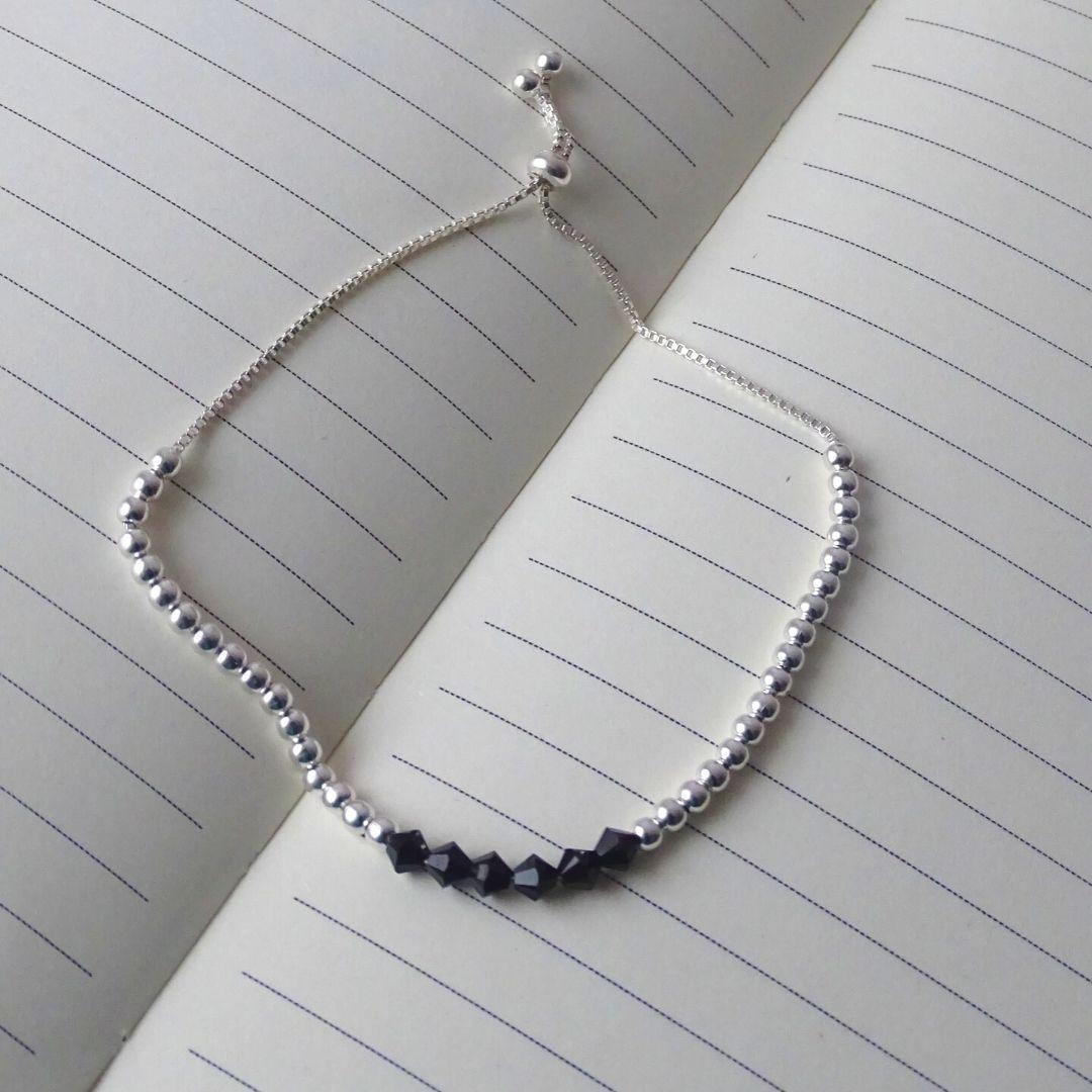 Pulsera Ajustable De Plata Con Cristales Black - Mabelita-2