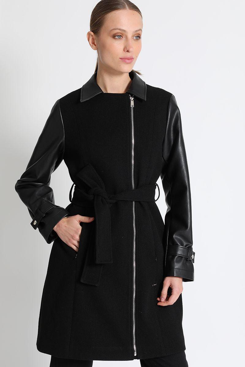 Chaquetón Biker Aplicación Cuero Negro Liola-3