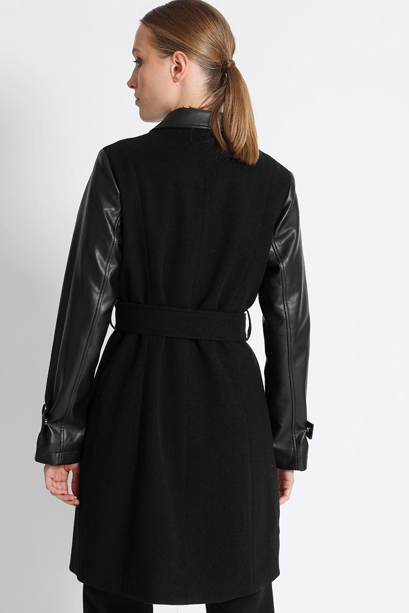 Chaquetón Biker Aplicación Cuero Negro Liola-1