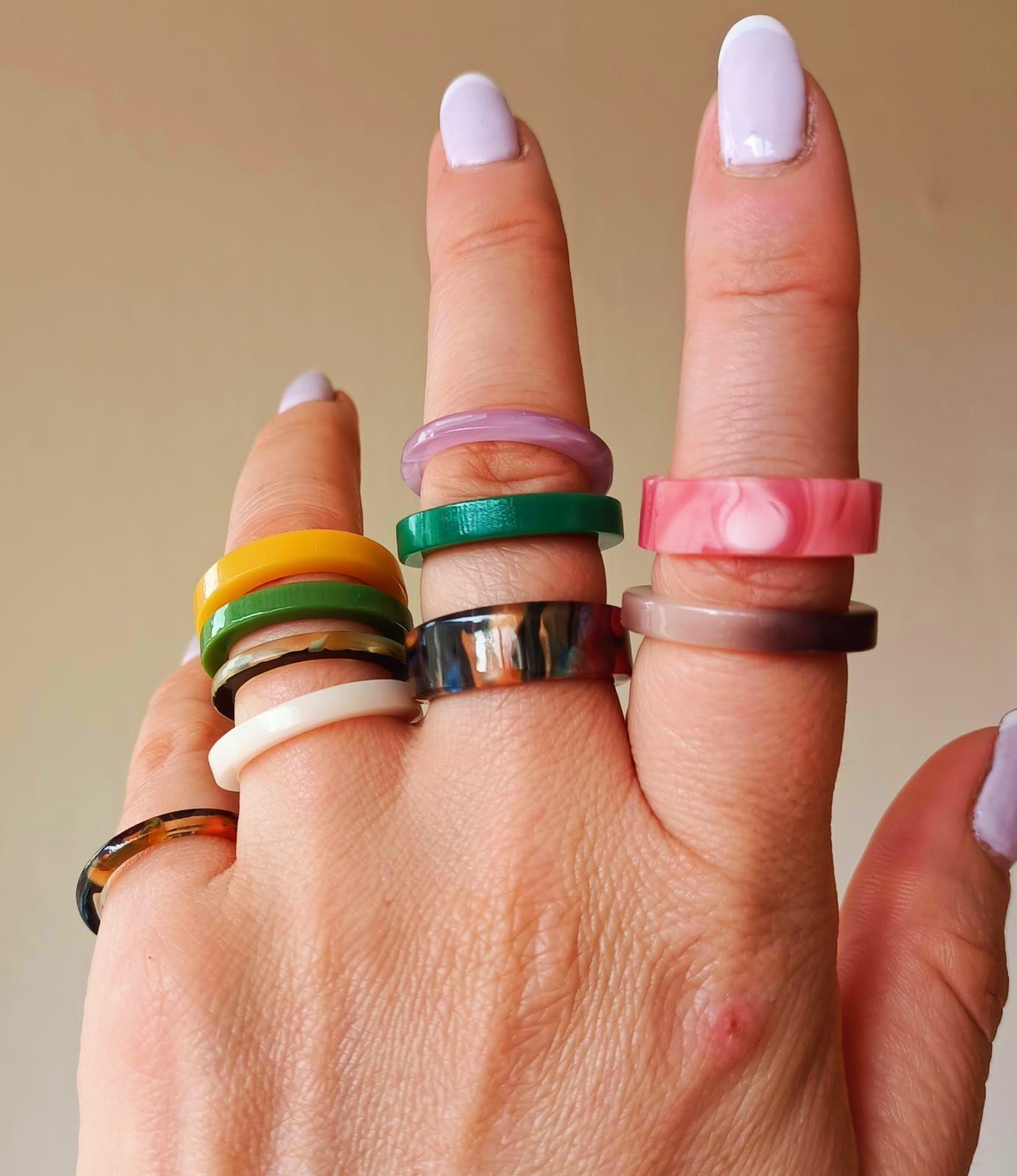 Set 10 Anillos Resina Colores Medidas Varias Juvenil Frescos -3