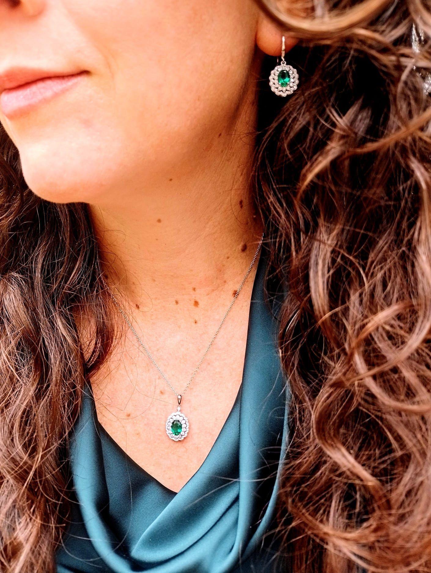 Conjunto collar con dije y aros Esmeralda Plata S925-6