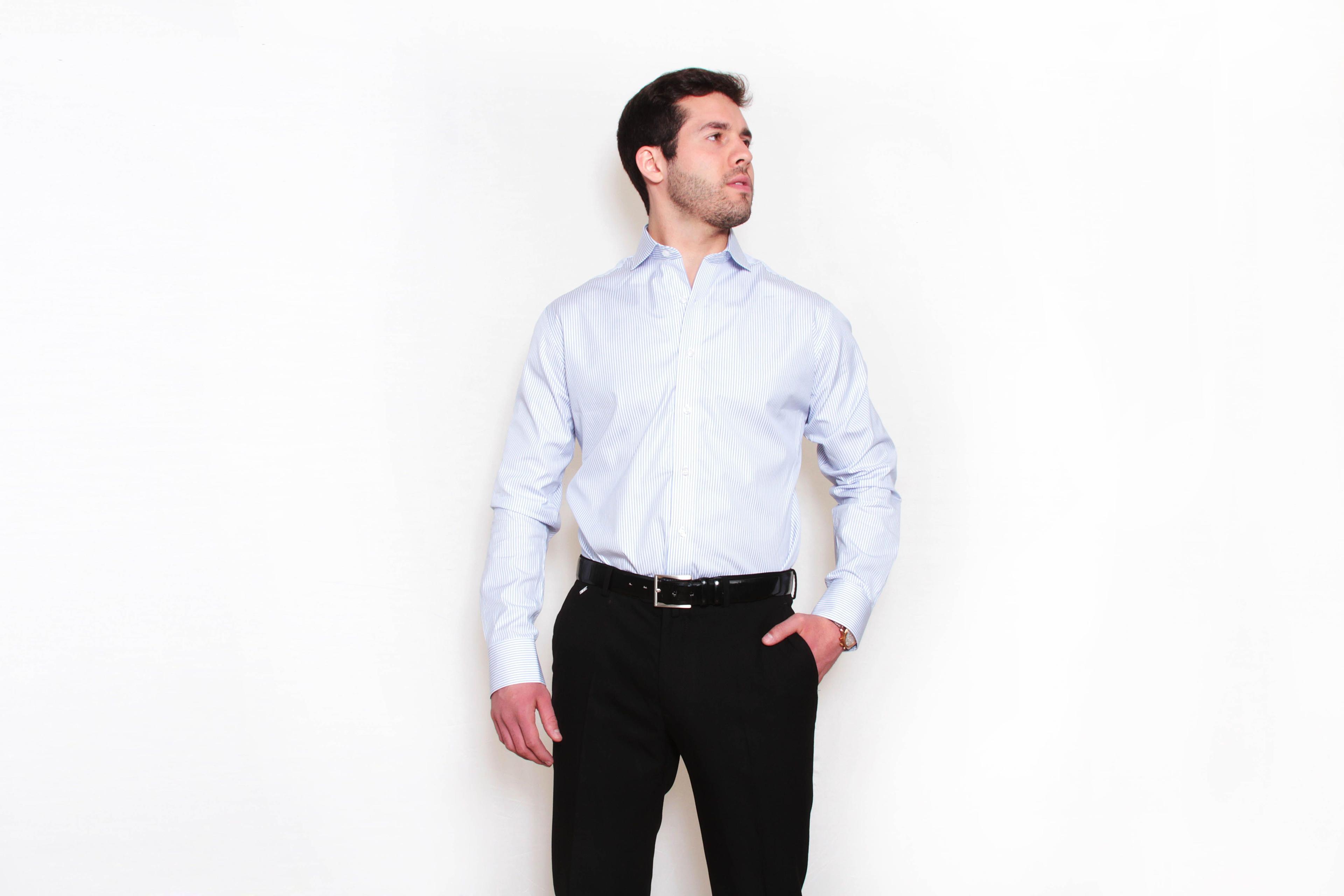 Camisa Premium Líneas Finas Azul-3
