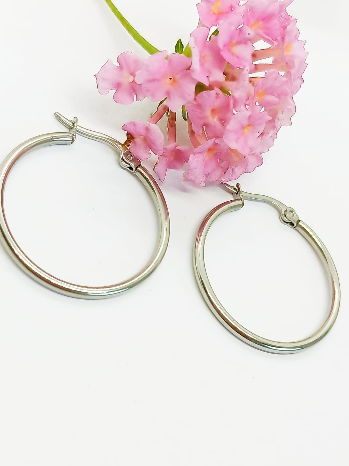 Argollas hoop hipoalergénicas 25Mm Plateadas-3