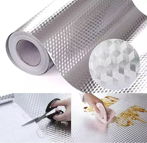 Papel Mural Cocina Papel Aluminio Autoadhesivo Laminas 3mts -6