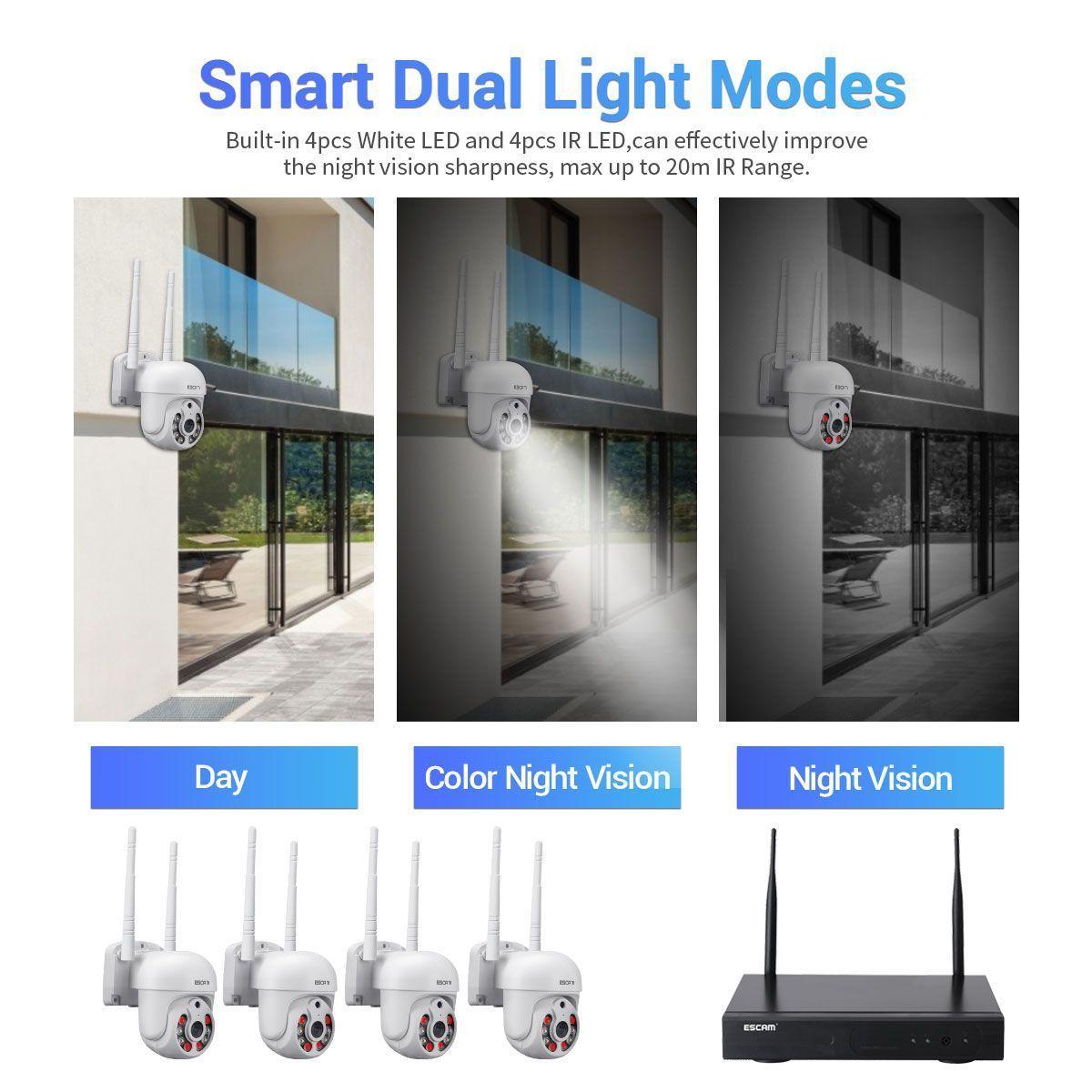 Kit NVR inalámbrico 4 Cámaras de seguridad IP Wifi QHD 1296P 3MP ESCAM WNK714-6