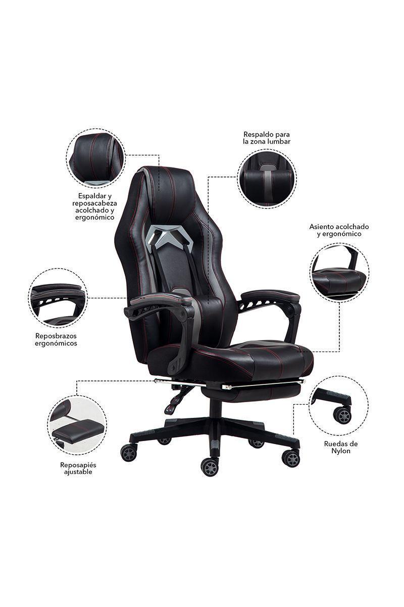 Silla Gamer Swift Con Reposapiés Negro-4