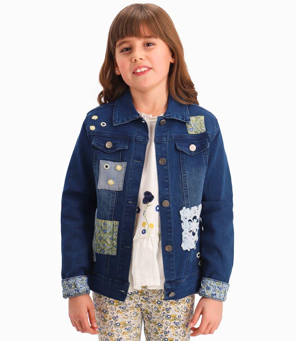 Chaqueta Con Solapa Animal Print Niña Denim Azul Limonada-0