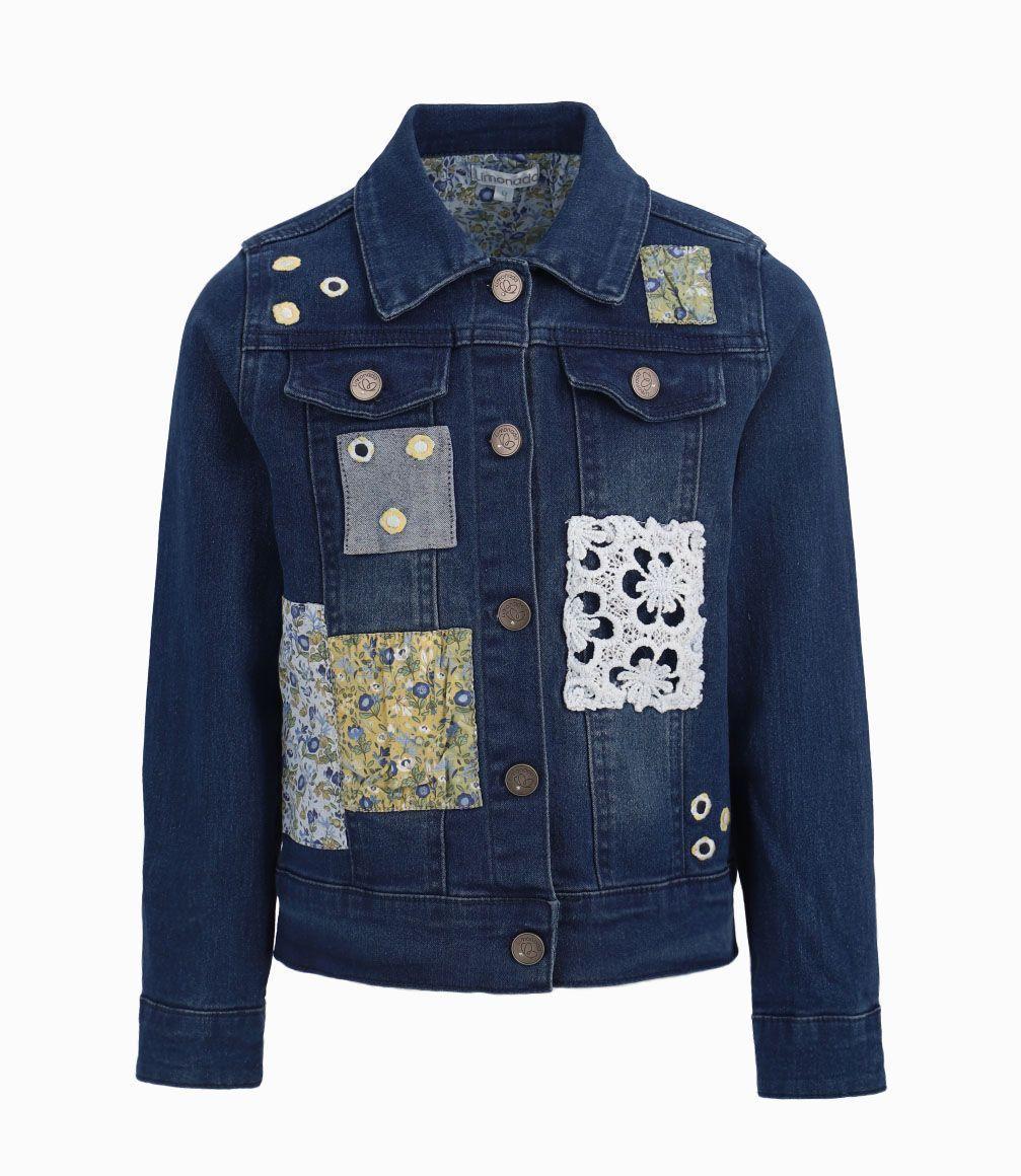 Chaqueta Con Solapa Animal Print Niña Denim Azul Limonada-1