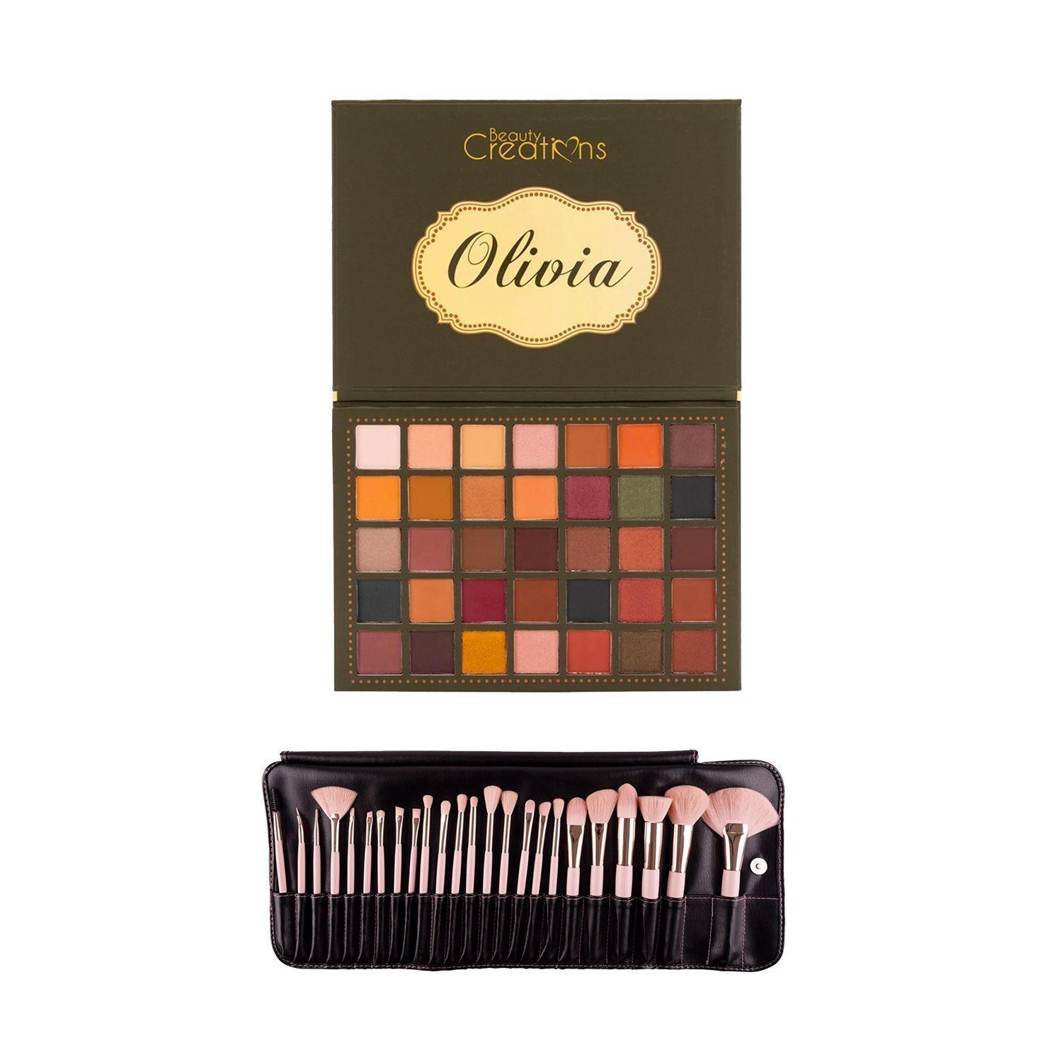 Pack Paleta De Sombra “Olivia” + Set 24 Brochas Pretty In Pink de Beauty Creations-0