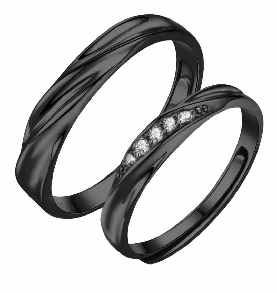 Anillos Ajustables Parejas Plata 925 Negro Black-0