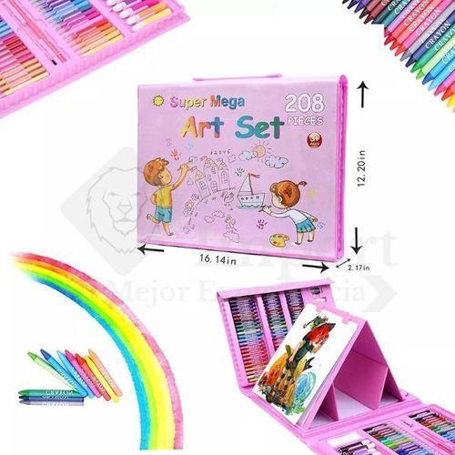 208 Piezas De Arte Para Niña Kit Set De Dibujo Portátil Rosa-2