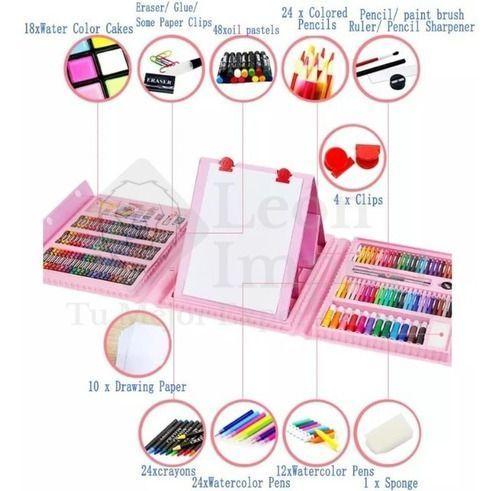 208 Piezas De Arte Para Niña Kit Set De Dibujo Portátil Rosa-5