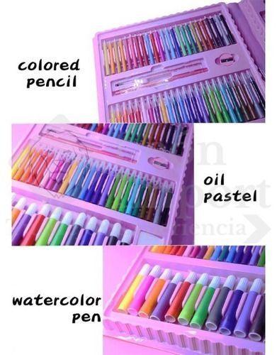 208 Piezas De Arte Para Niña Kit Set De Dibujo Portátil Rosa-3