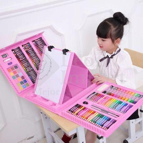 208 Piezas De Arte Para Niña Kit Set De Dibujo Portátil Rosa-6