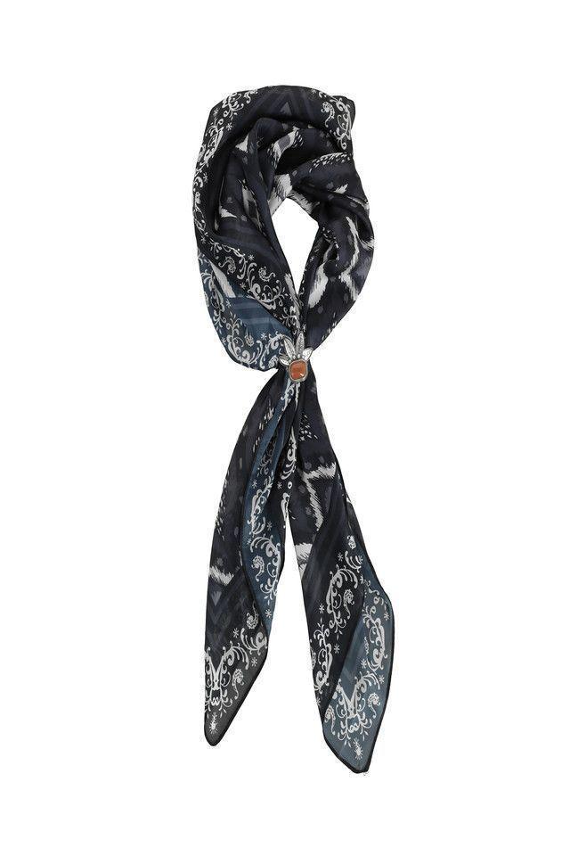 Pañuelo Bandana Estampada Multicolor Trigal Mariposas + Anillo Metálico Dorado Plumas Humana-0