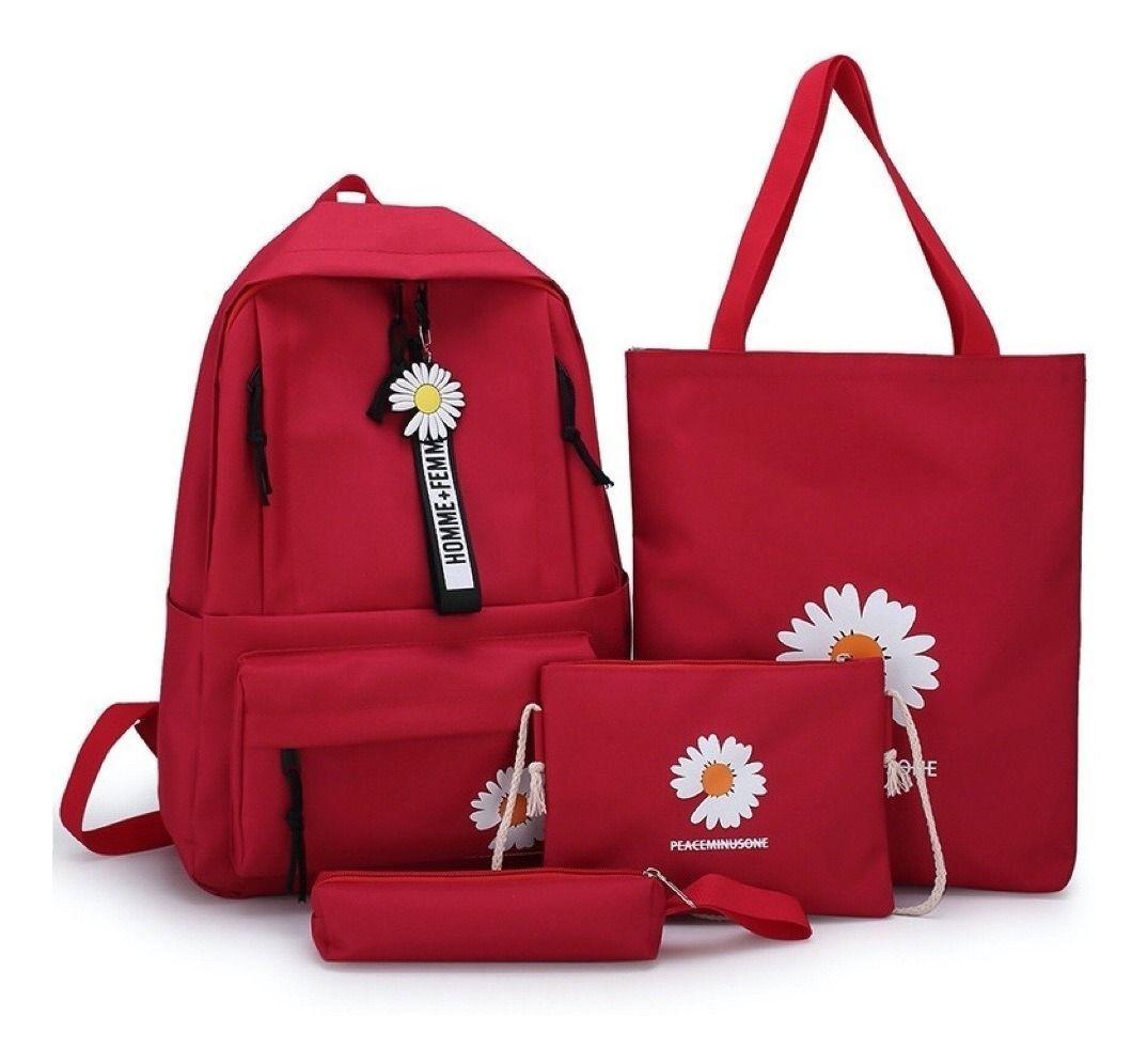 Mochila Escolar Margarita Colegial 4 Piezas Rojo-0