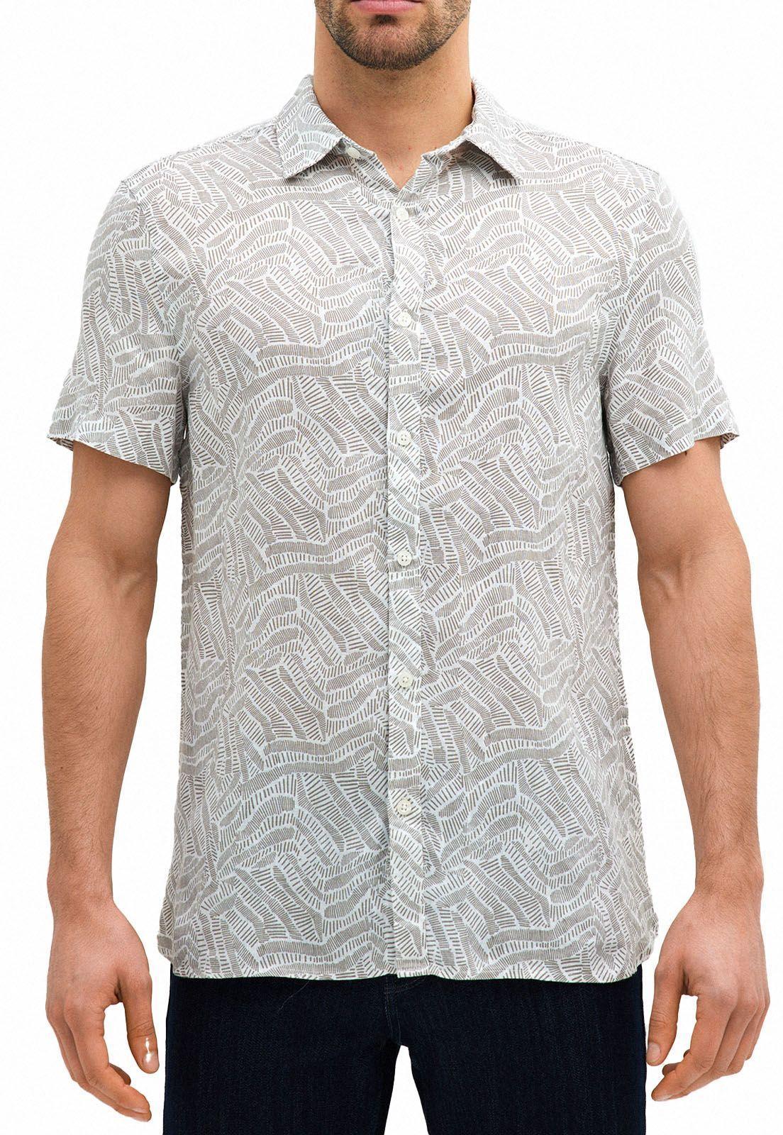 Camisa lino beige estampada-0