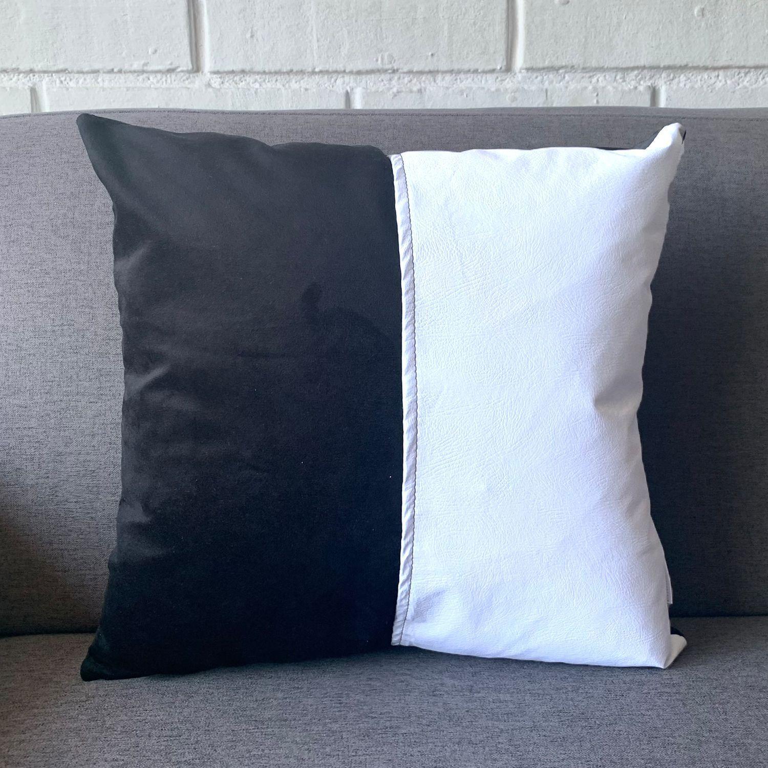Cojin Decorativo EcoCuero Blanco y Negro 45x45 Relleno-2