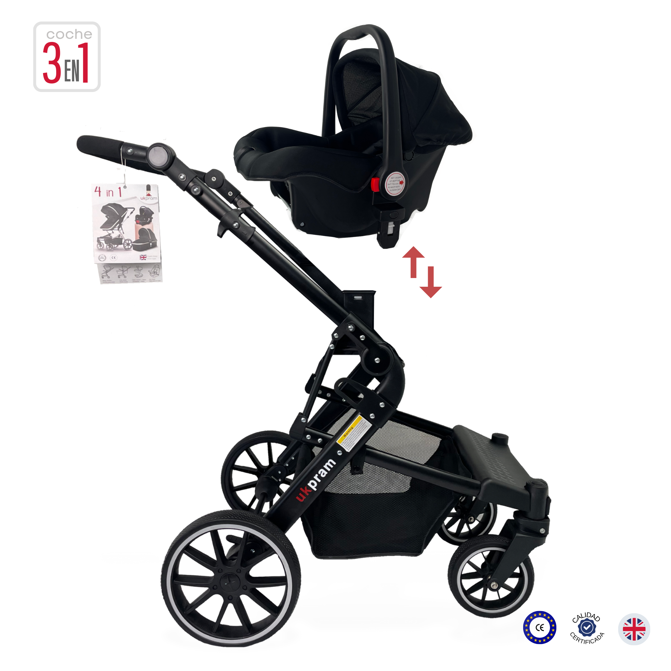 Coche de bebé 3 en 1 cuna - paseo - silla RN / Negro -3