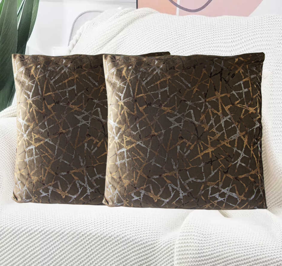 Set de 2 Cojines Terciopelo con Relleno Rayas Aleatorias Cafe 45cm x 45cm-1