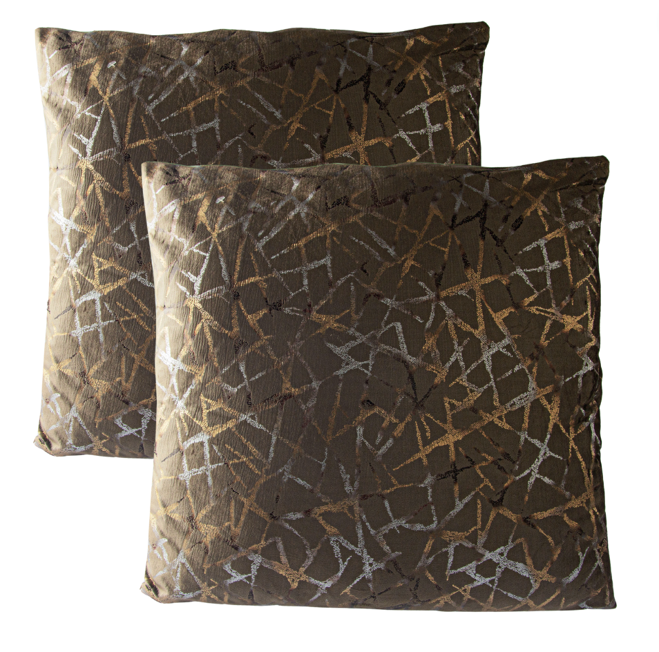 Set de 2 Cojines Terciopelo con Relleno Rayas Aleatorias Cafe 45cm x 45cm-0
