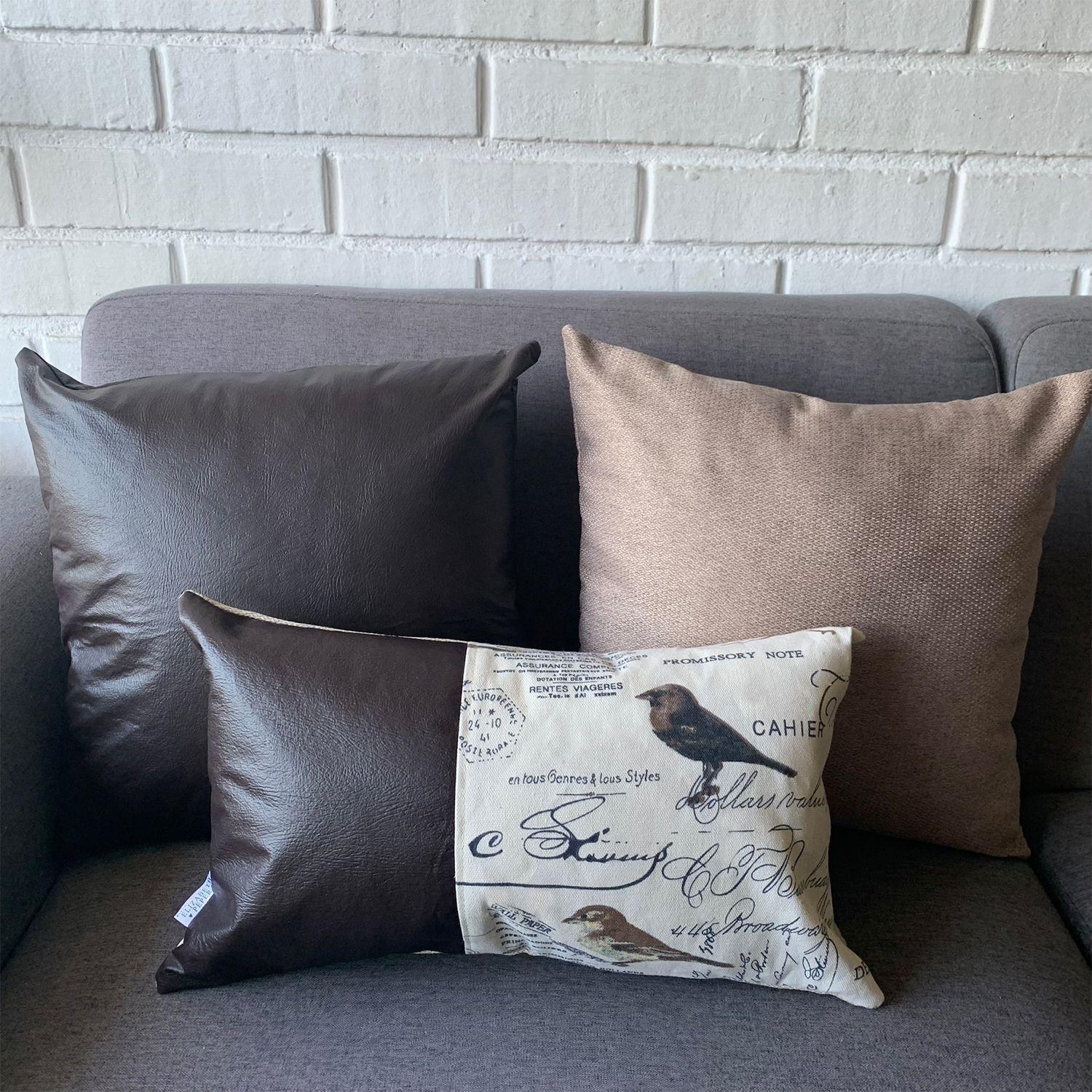 Cojin Decorativo EcoCuero Aves Cafe 50x30 Relleno-3