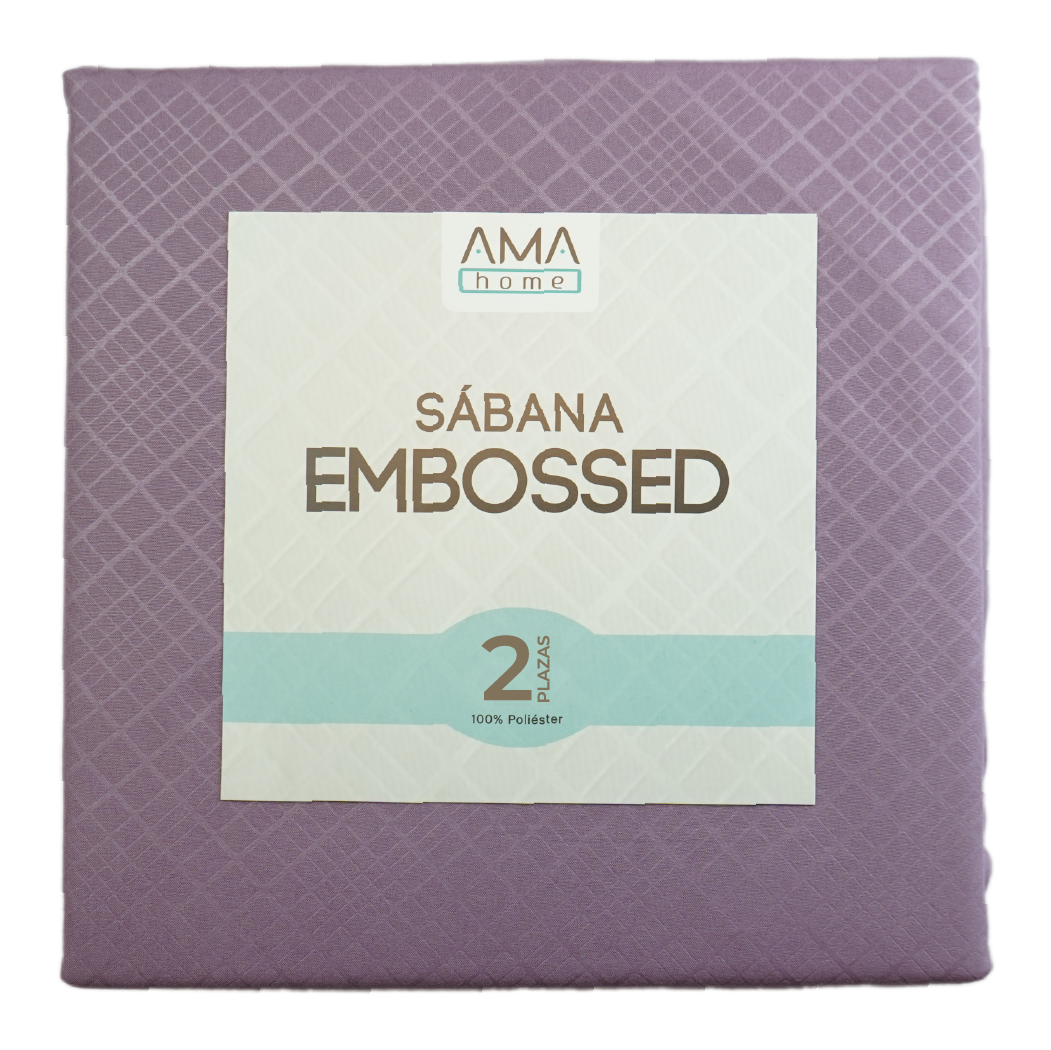 SABANA MICROFIBRA AMA HOME EMBOSSED 2 PLAZAS LILA + 2 FUNDA-2