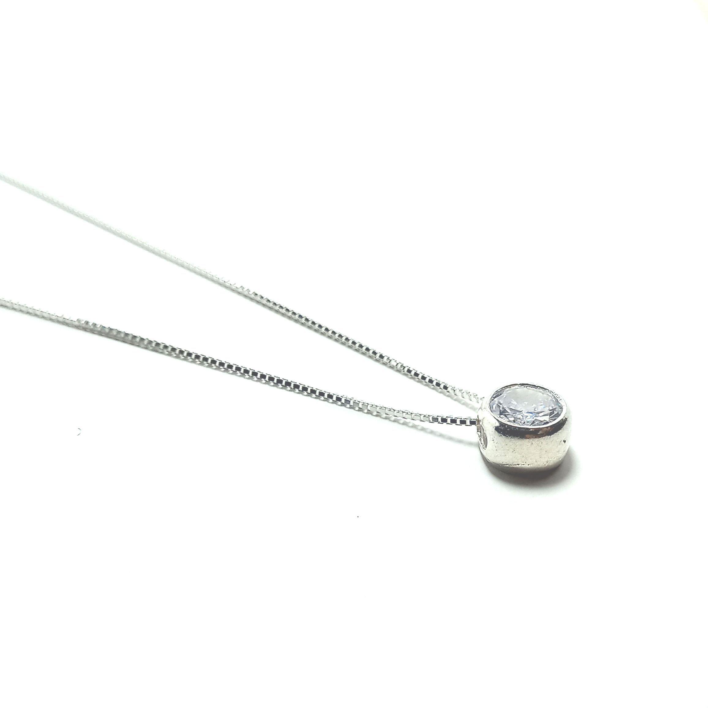 Collar Circón 6mm Punto de Luz Cadena Veneciana Plata Fina 925-2