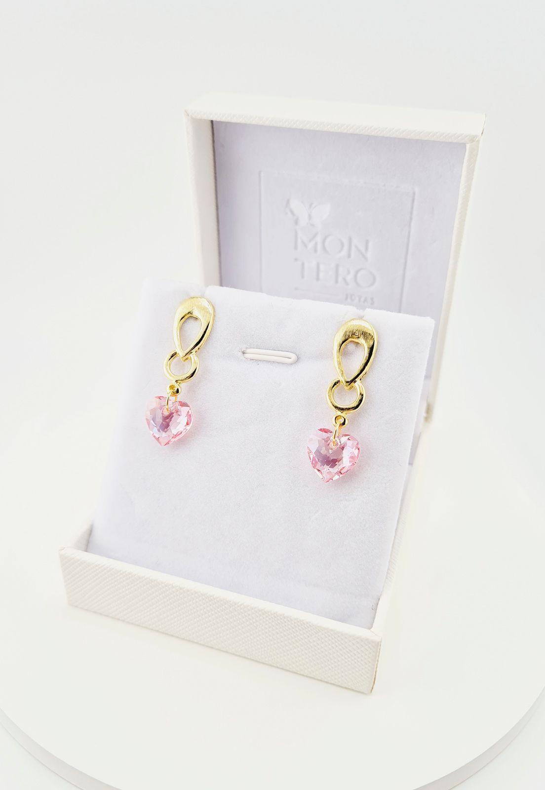 Aros Amor Gold Cristales Genuinos Rose Shimmer.-3