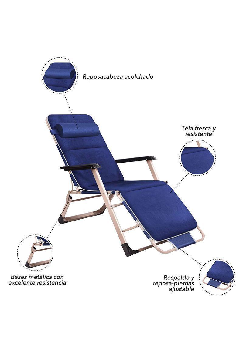 Reposera Plegable y Reclinable Azul-3