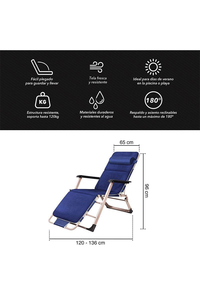 Reposera Plegable y Reclinable Azul-2