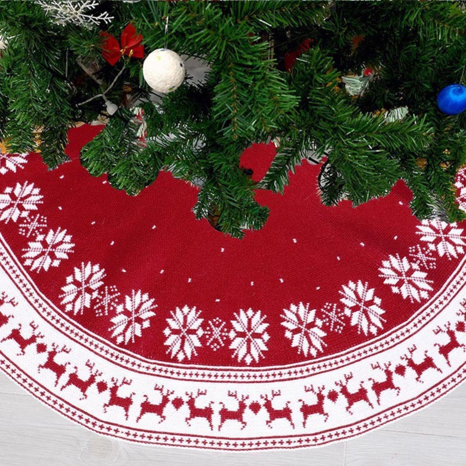 Faldón Boho para Arbol de Navidad Tejido Rojo con Vivos Blancos de 120 cm - Bohemik-2