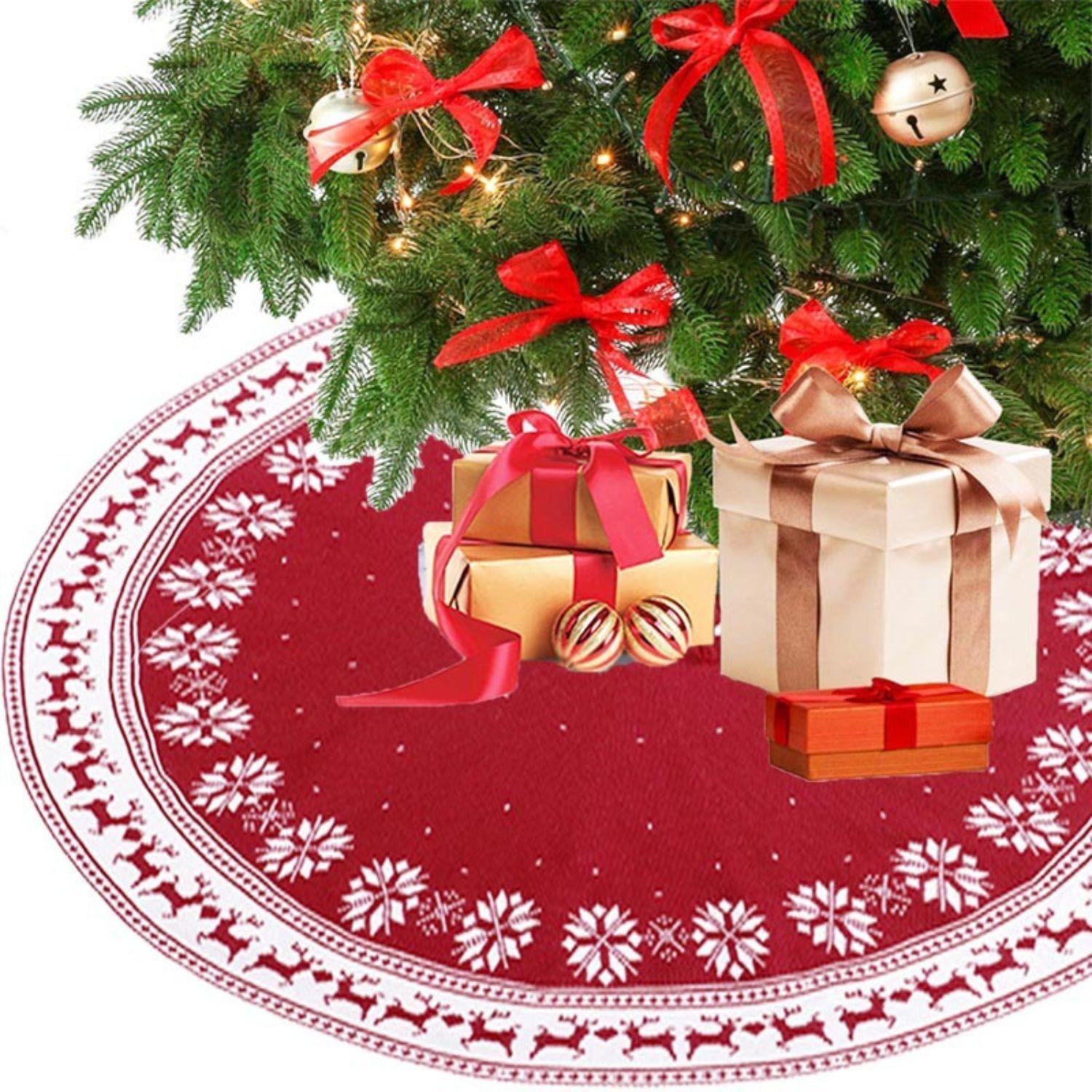Faldón Boho para Arbol de Navidad Tejido Rojo con Vivos Blancos de 120 cm - Bohemik-3