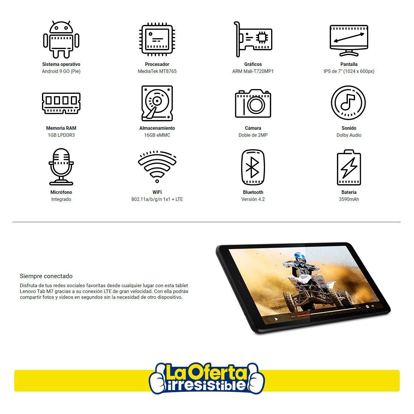 Tablet LENOVO Tab M7 7" IPS 16GB LTE Android+Cover+Film-2