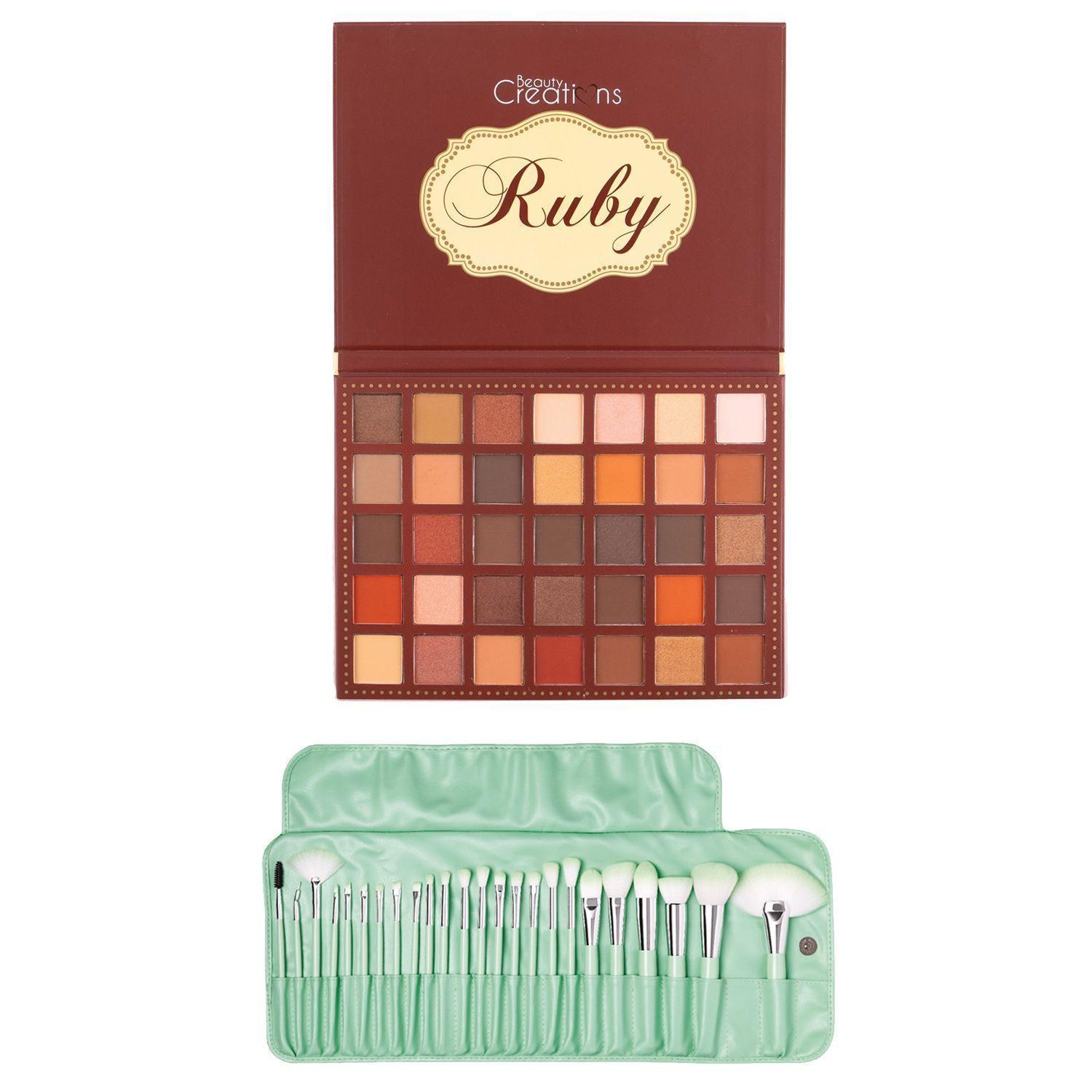 Pack Paleta De Sombra "Ruby"+ Set 24 Brochas Pastel Lime Party de Beauty Creations-0