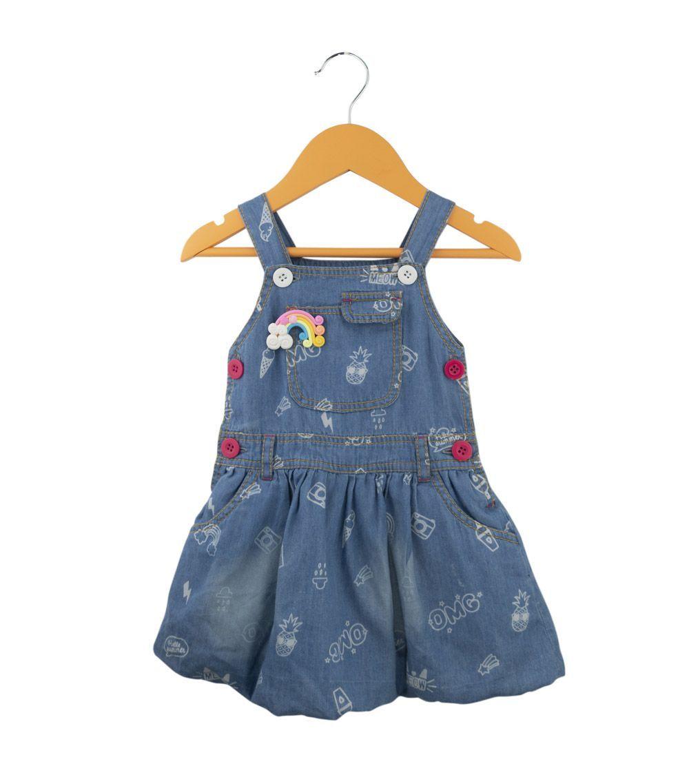 Vestido de Jeans Estampado con Prendedor Pumucki-0
