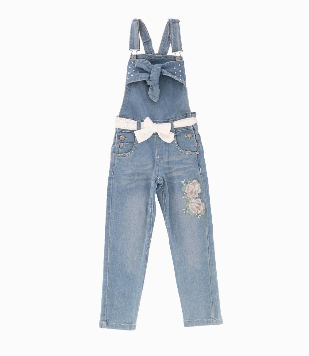 Jardinera Con Nudo y Cinturón Niña Denim Celeste Limonada-1