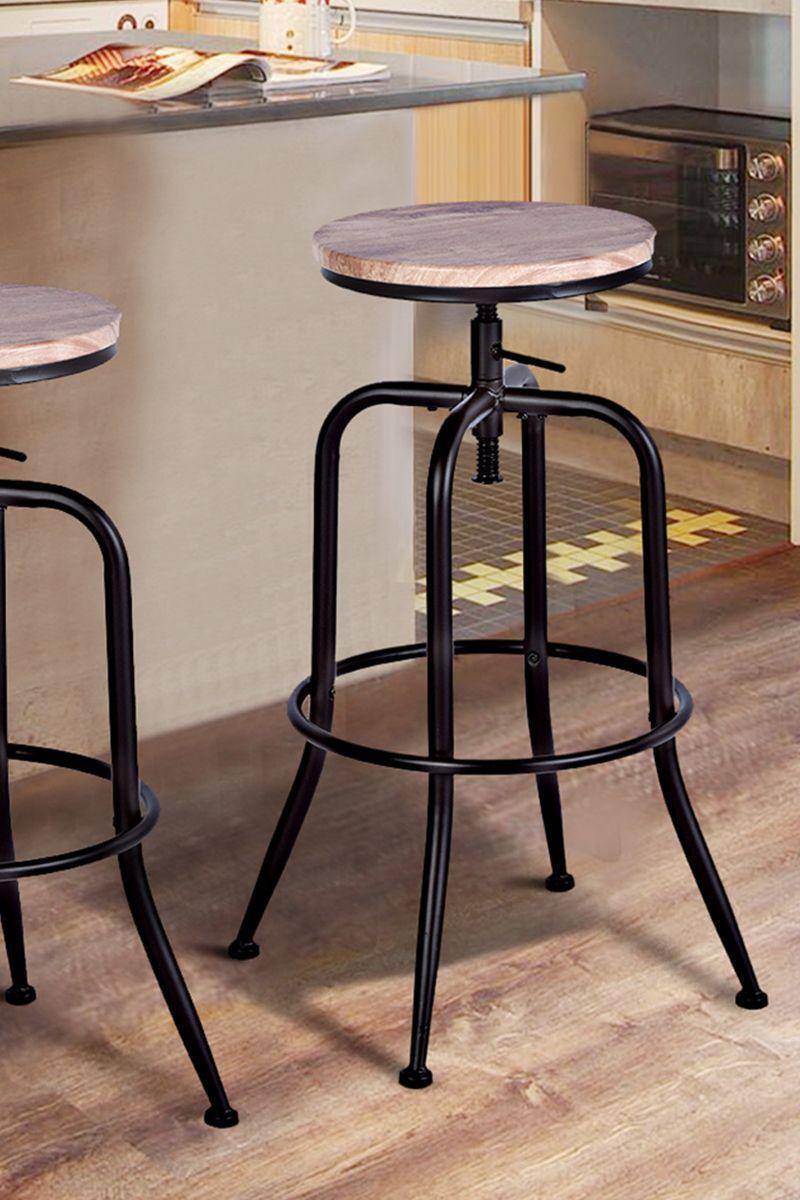 Piso Bar Taburete Altura Ajustable MDF y Metal-5
