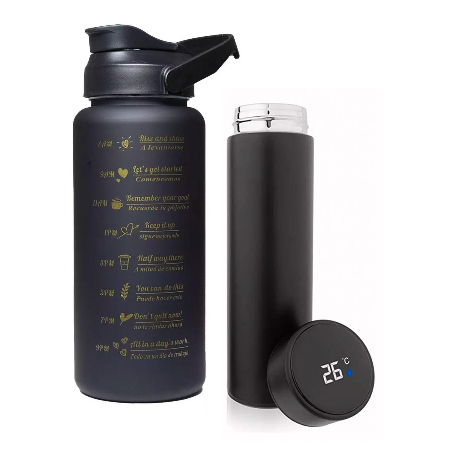Botella de Agua Motivacional 2 Litros + Termo Digital 500 ml Refill-0