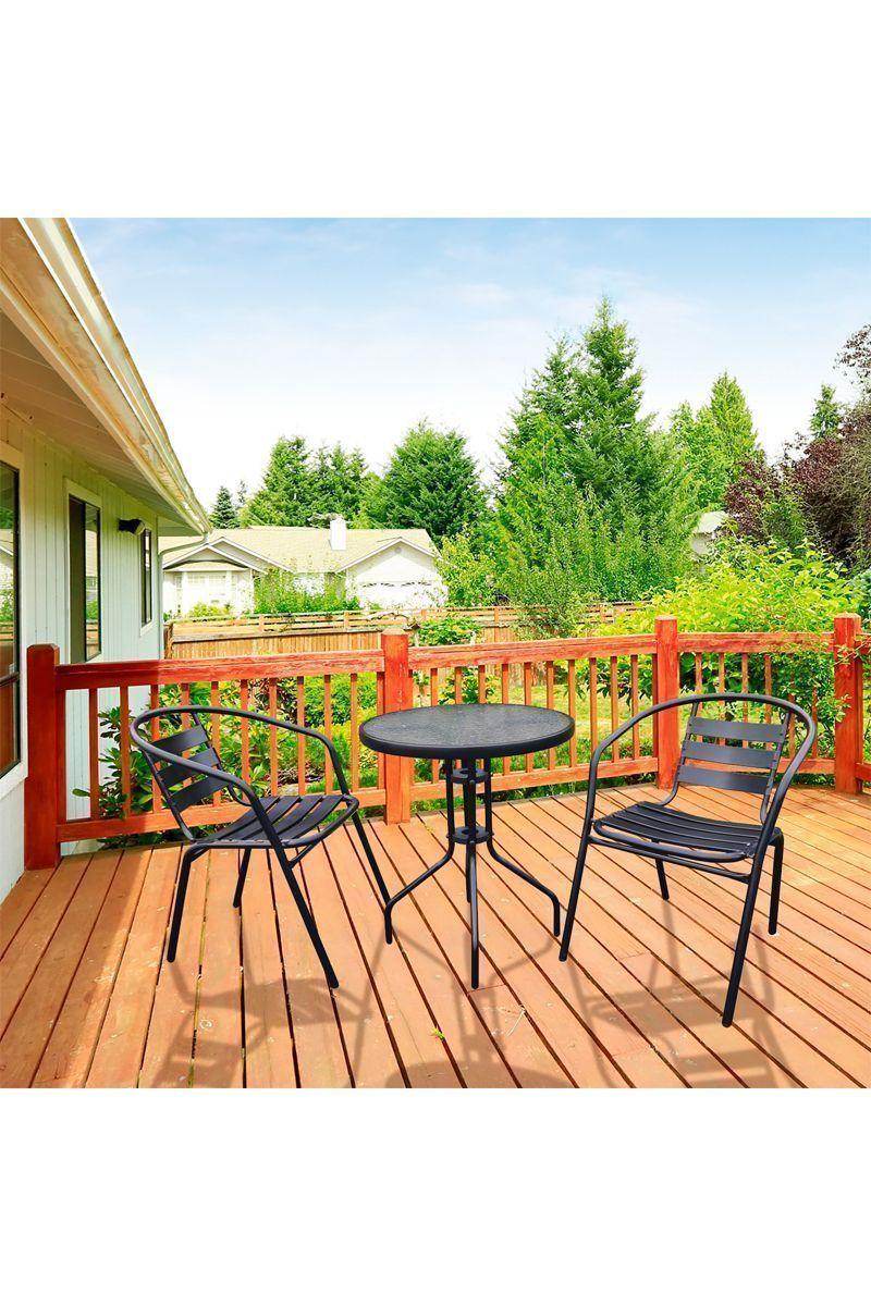 Set de Terraza de Acero y Mesa de Vidrio Negro-1