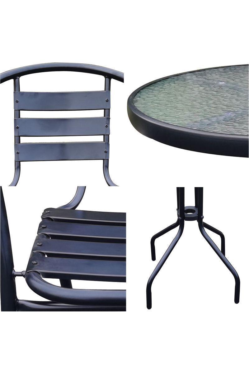 Set de Terraza de Acero y Mesa de Vidrio Negro-5