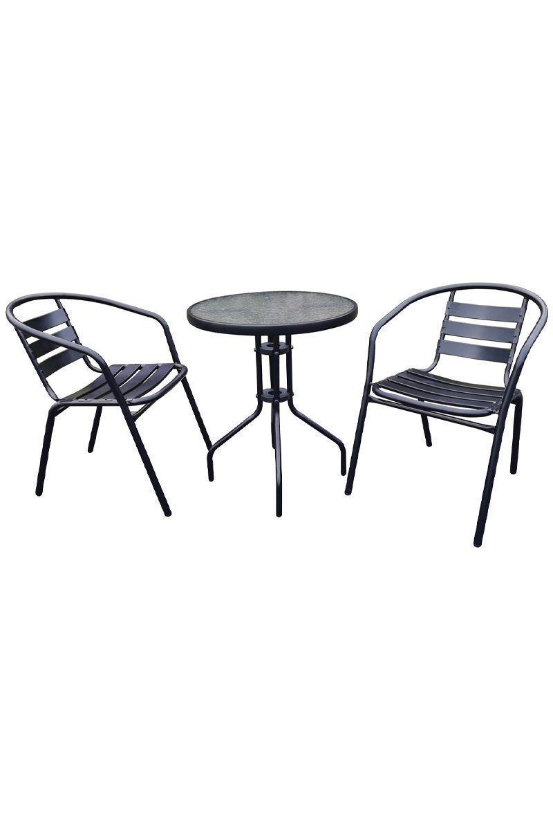 Set de Terraza de Acero y Mesa de Vidrio Negro-0