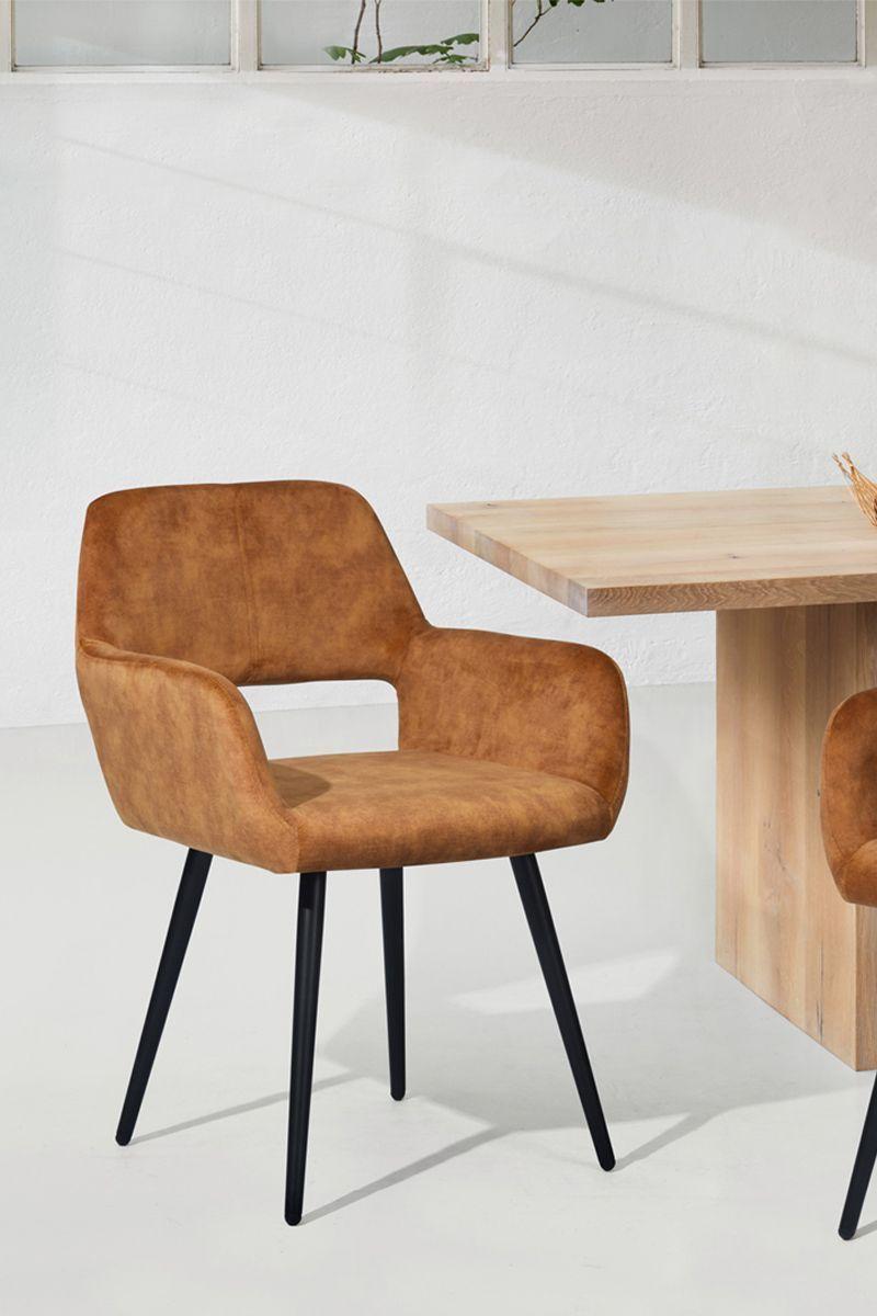 Silla Comedor Sitial Cromwell Terciopelo Mostaza-5
