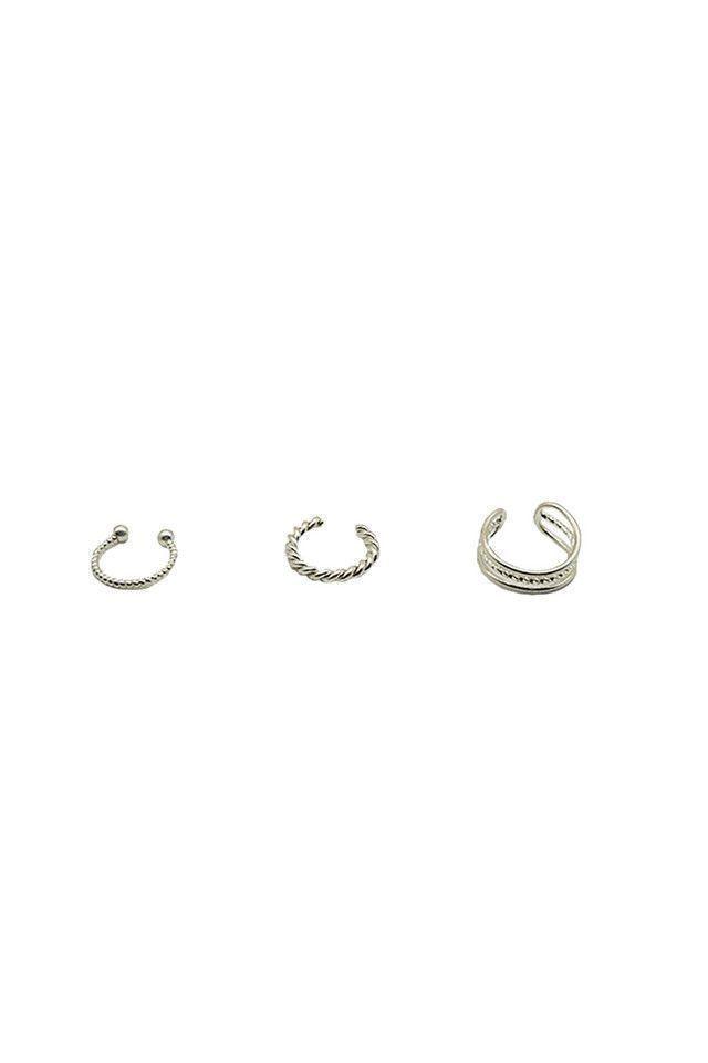 Aros Set Plateados Ear Cuffs Torcidos Humana-1