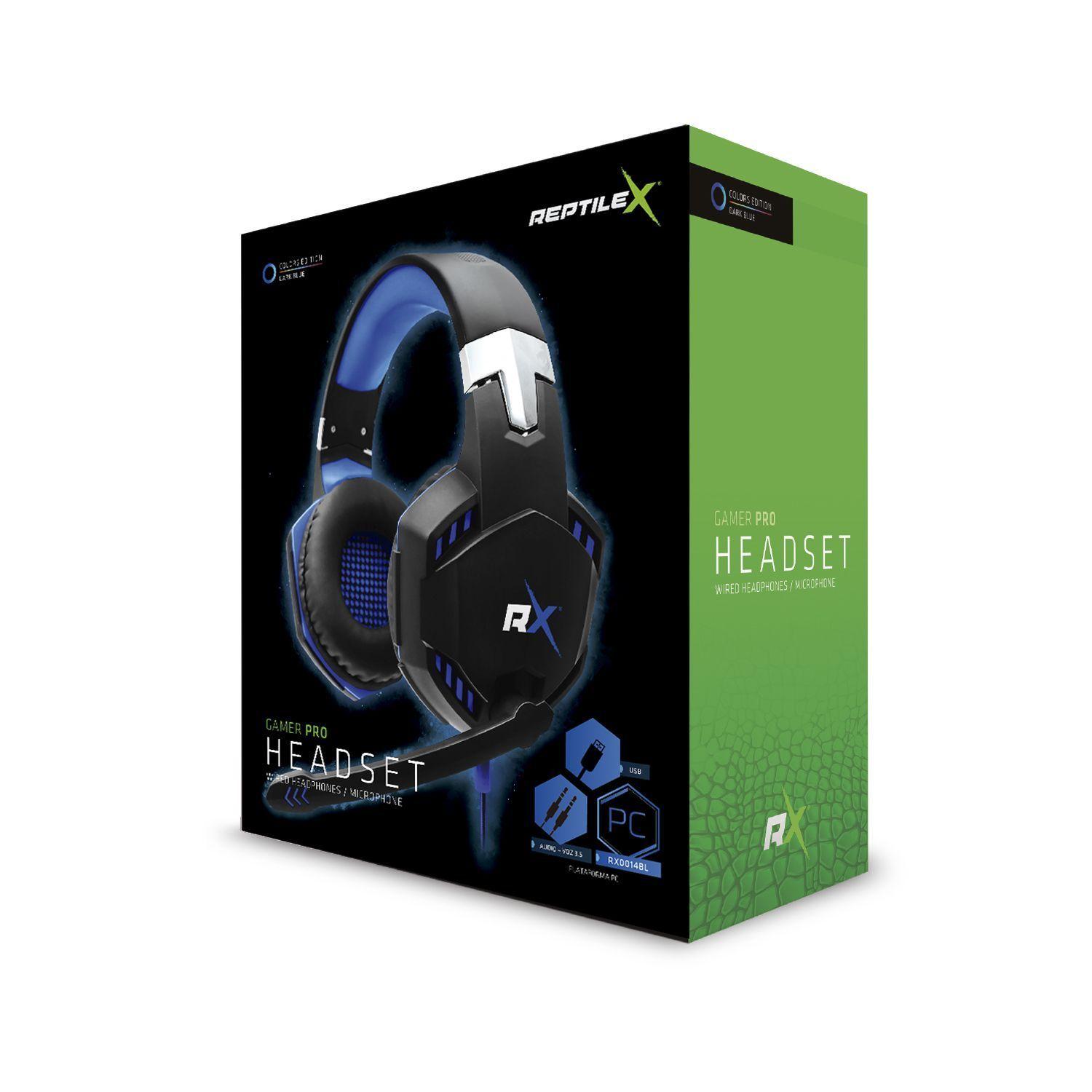 Audifono Gamer PC 2 Plug 3.5 de Audio Voz USB Azul Reptilex-3